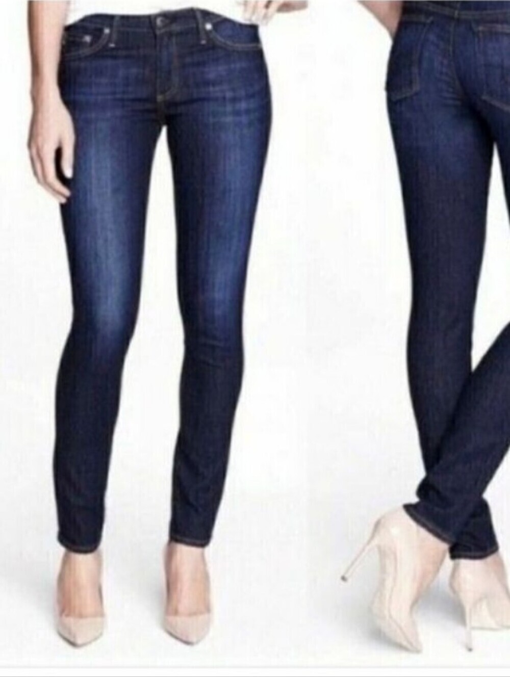 AG Adriano Goldschmied The Stilt Cigarette Leg Skinny Jeans Faded Leg Dark Wash